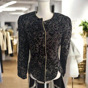 R&K Evenings Vintage Rose Floral Glitter Print Blazer Jacket Size Medium